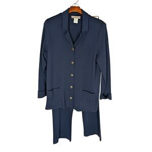 Castleberry Navy Sweater Pant Set Womens 16 Jacket Suit Button Wool Blend Italy